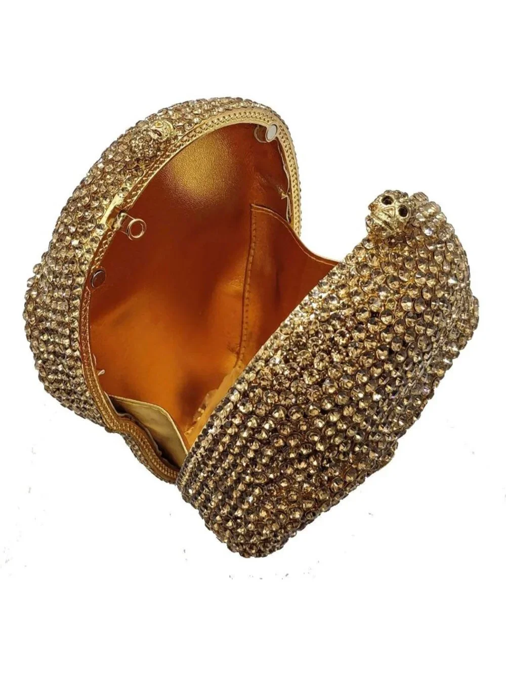 Women's Gold Crystal Skull Clutch Purse Rhinestone Evening Halloween Bag